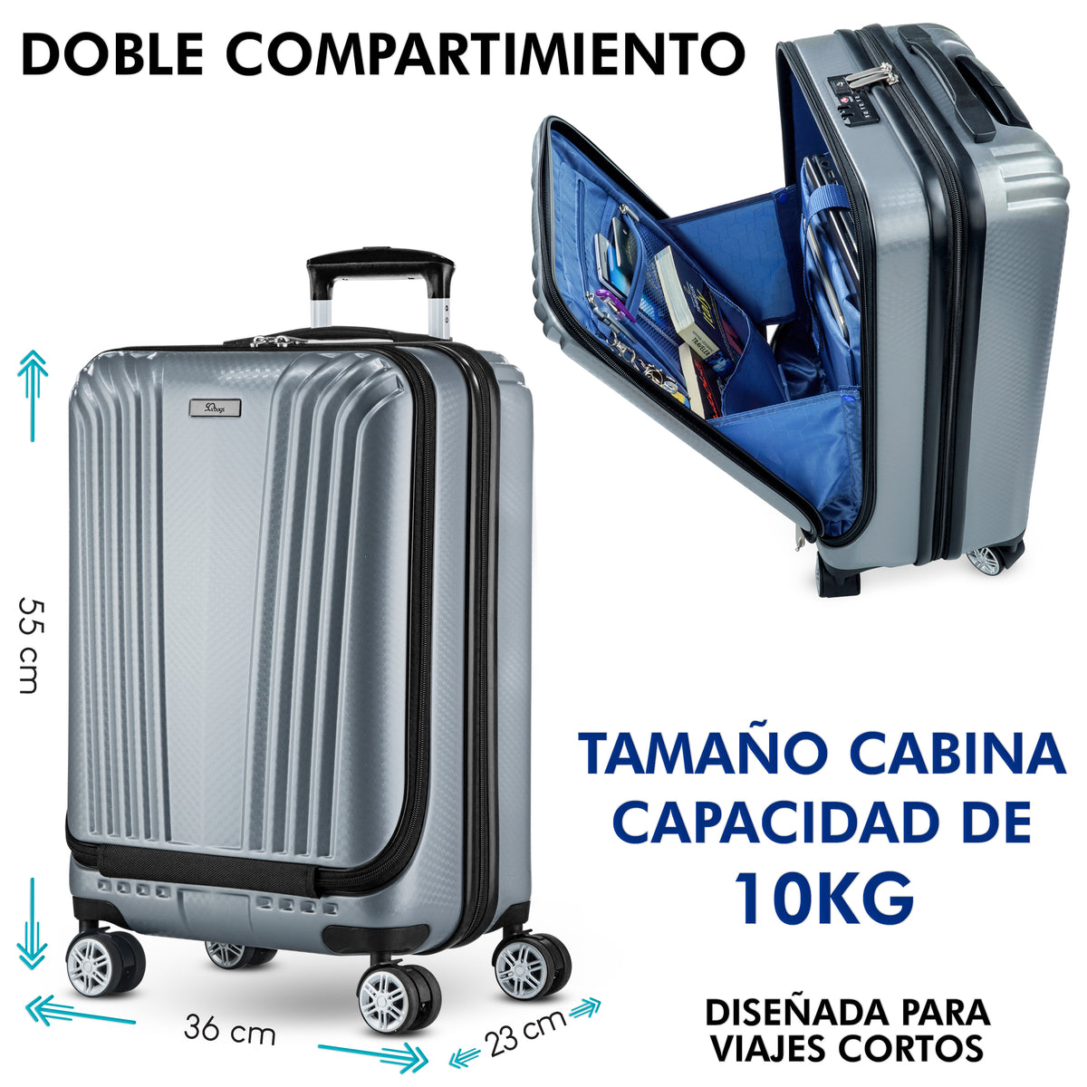 Maleta de Viaje o Negocios Carry On Business 2.0 SQbags. Maleta de Mano de  20 Pulgadas, con Compartimiento para Laptop. Aceptado en la Cabina del