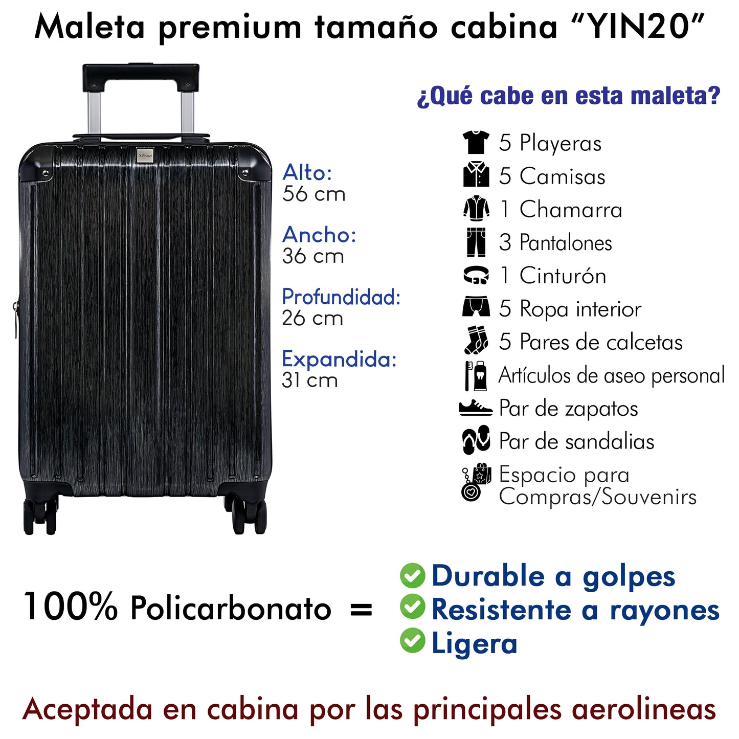 Maleta de Policarbonato YIN 20 Pulgadas