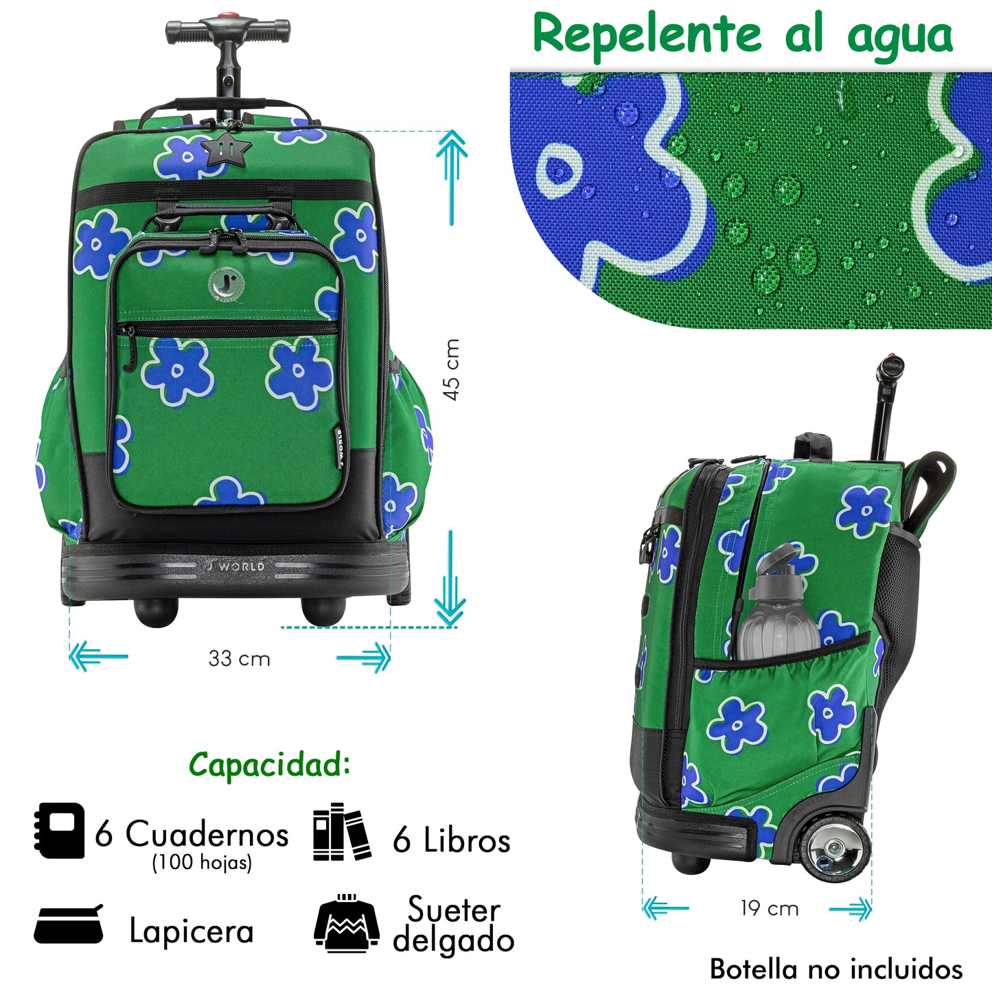 Mochila Escolar Con Ruedas Duo JWorld Picnic + Lonchera