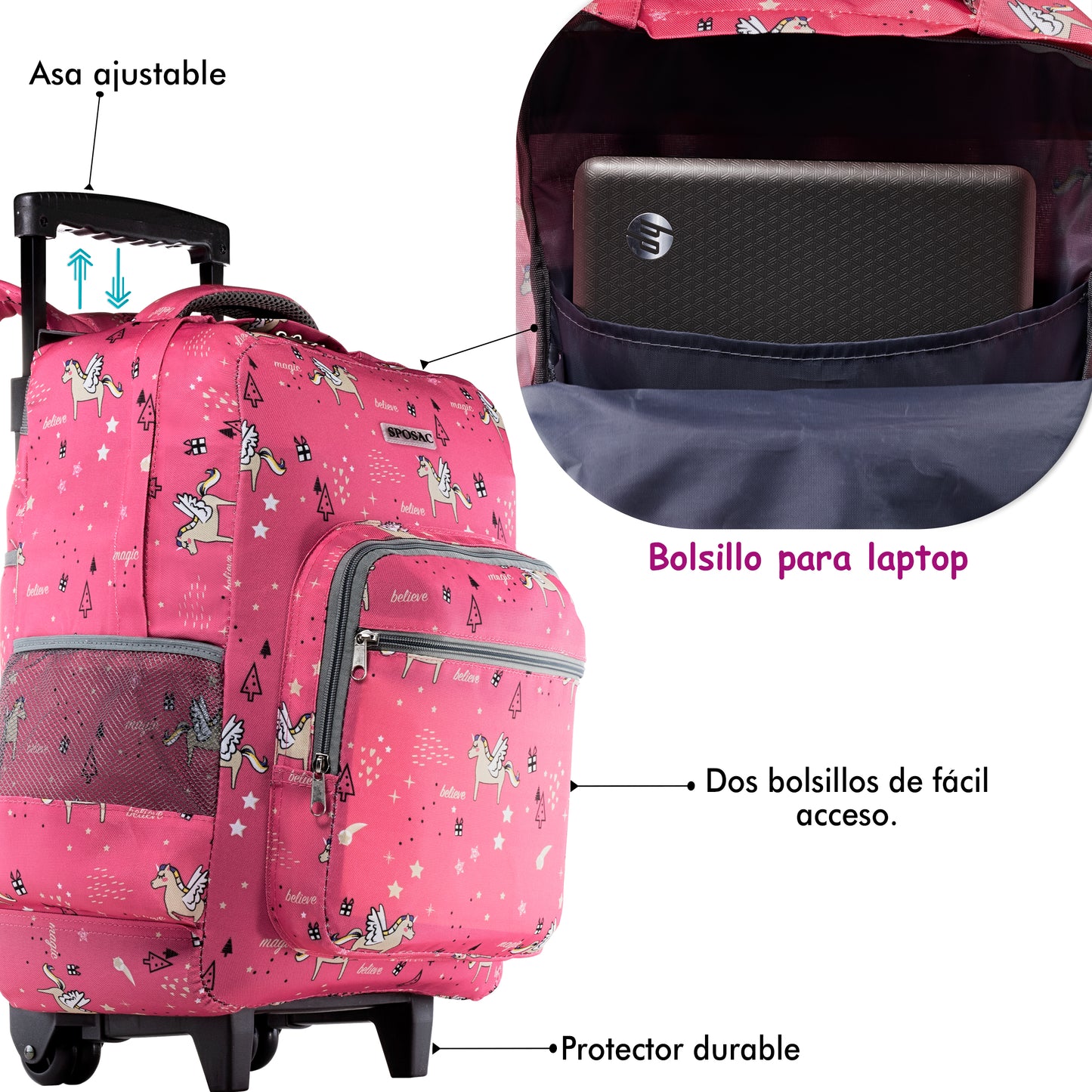 Mochila Escolar Con Ruedas Unicornio