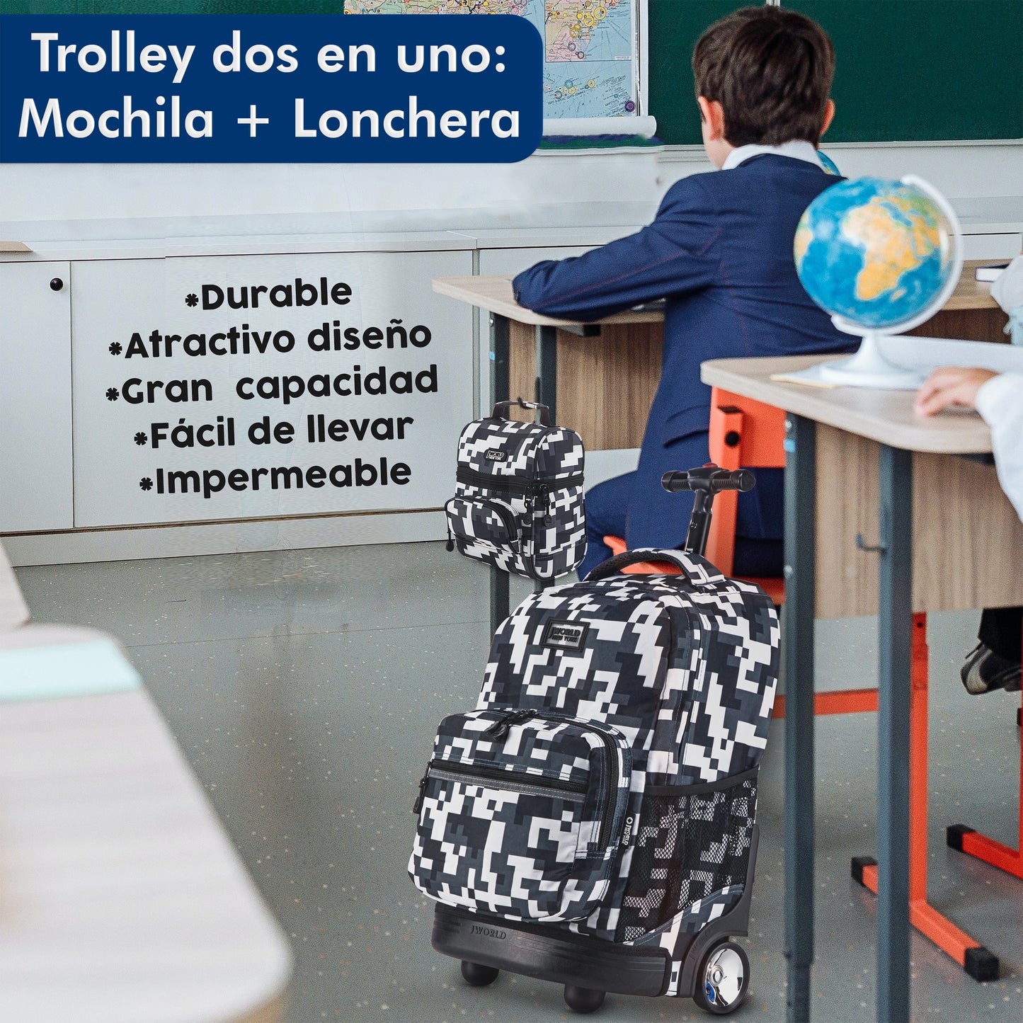 Mochila Escolar Con Ruedas JWorld Camuflaje + Lonchera