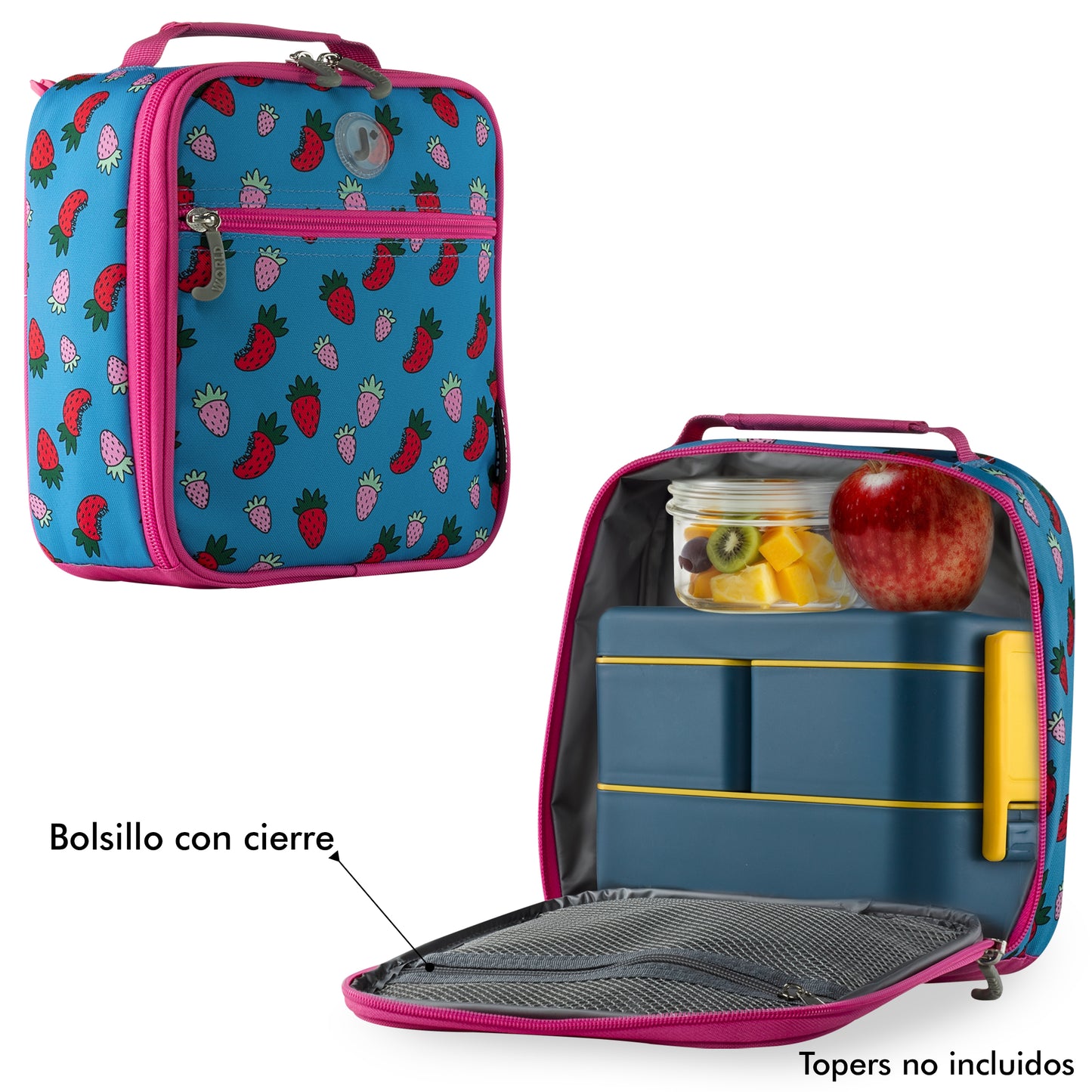 Mochila Escolar Con Ruedas Duo JWorld Fresa + Lonchera