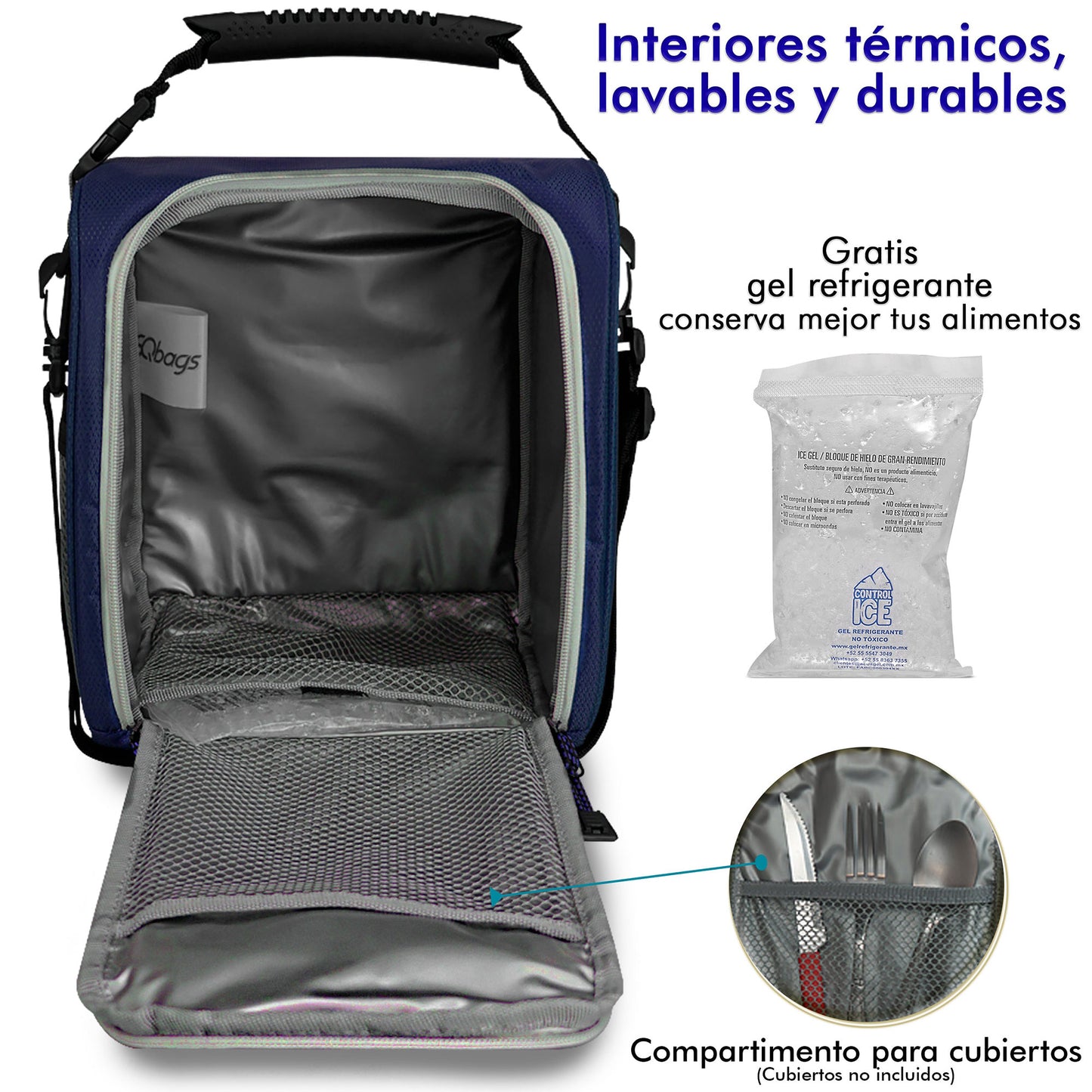 Set de Lonchera Térmica Con Gel Refrigerante + 3 Tuppers
