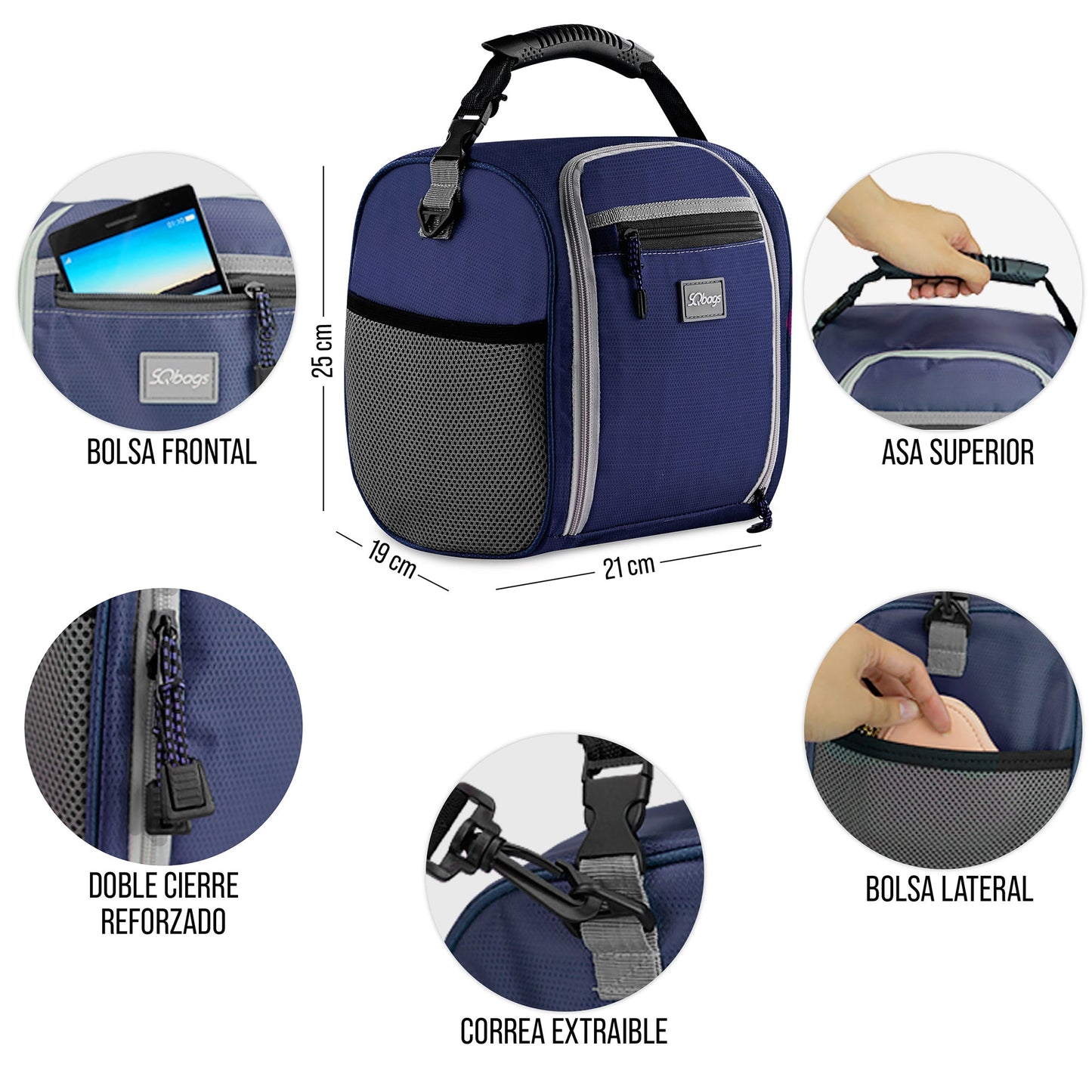 Set de Lonchera Térmica Con Gel Refrigerante + 3 Tuppers