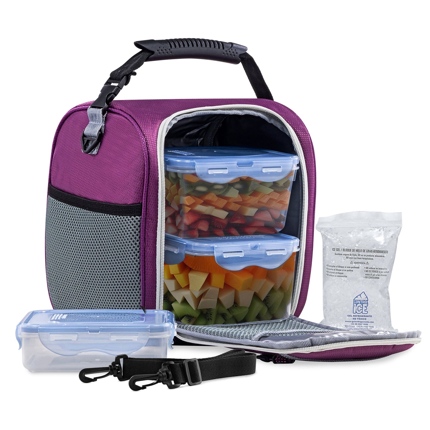 Set de Lonchera Térmica Con Gel Refrigerante + 3 Tuppers