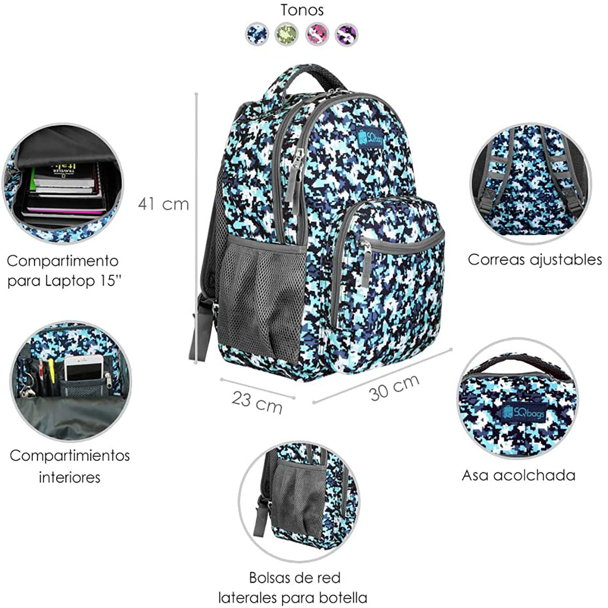 Mochila Escolar Camuflaje Azul