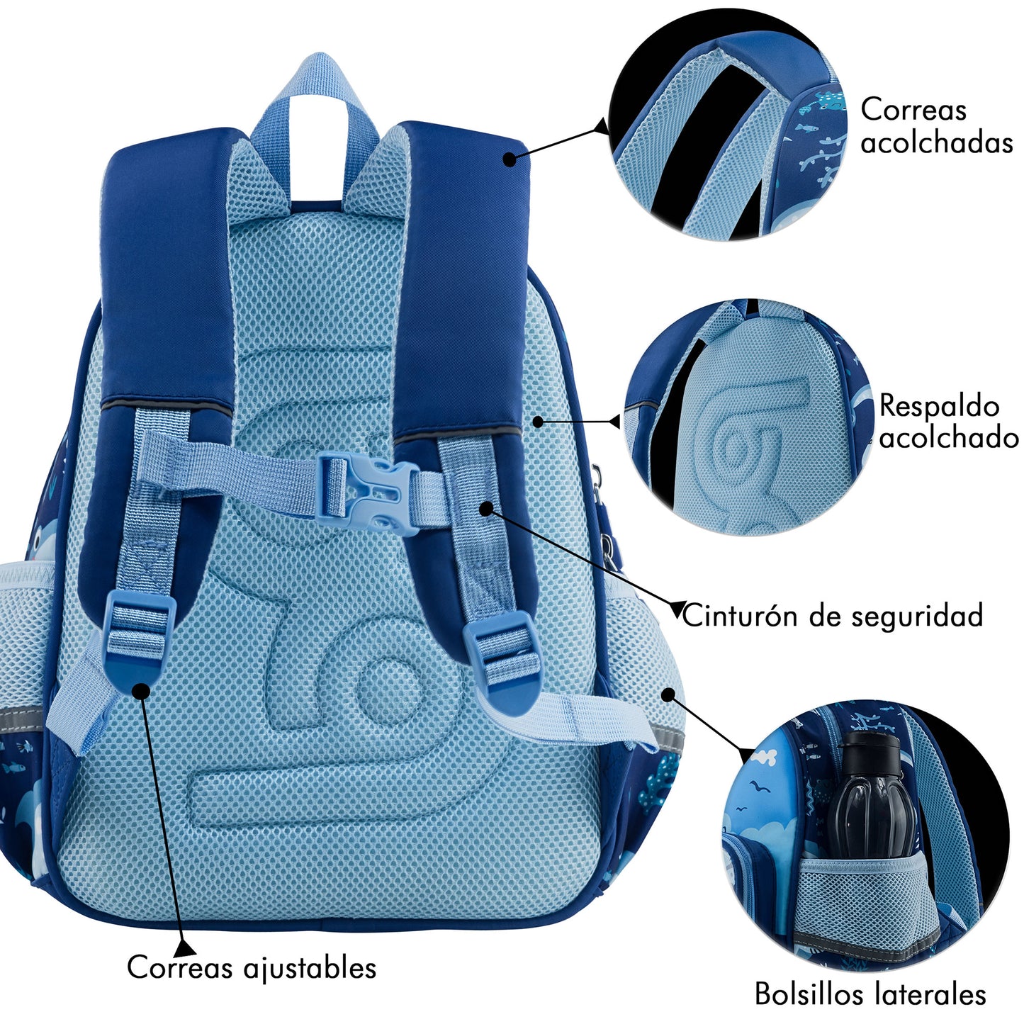 Mochila Escolar Kinder Sun Tiburón - Con Bolsa Transparente