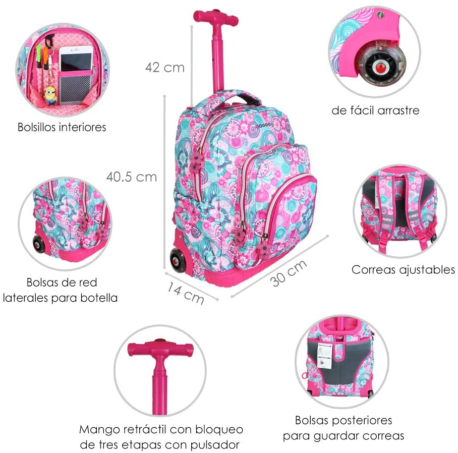 Mochila Escolar Con Ruedas JWorld Lollipop Frambuesa + Lonchera