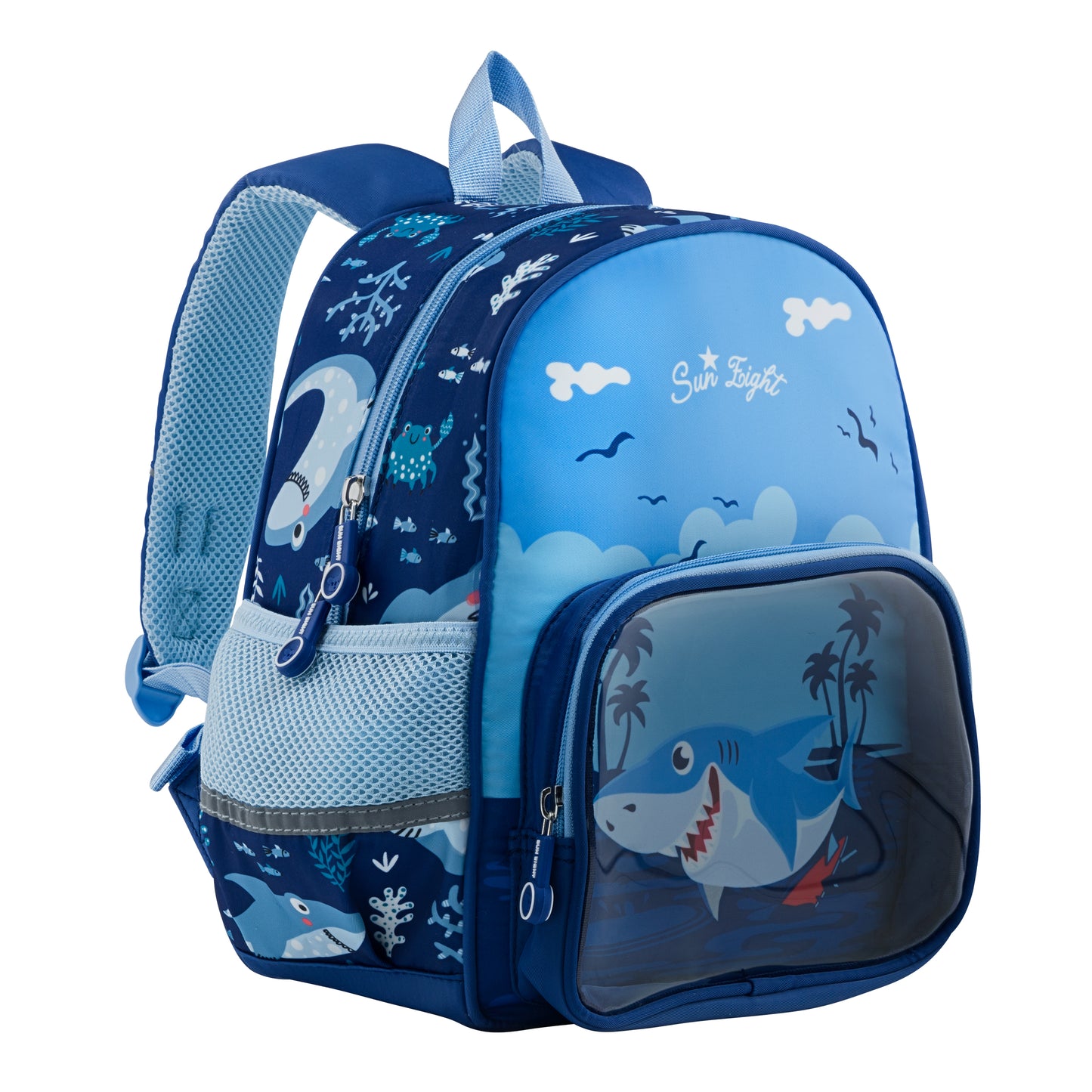 Mochila Escolar Kinder Sun Tiburón Con Bolsa Transparente