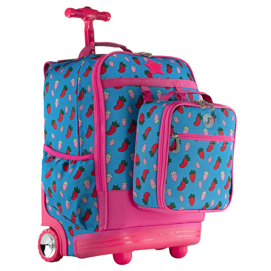 Mochila Escolar Con Ruedas Duo JWorld Fresa + Lonchera