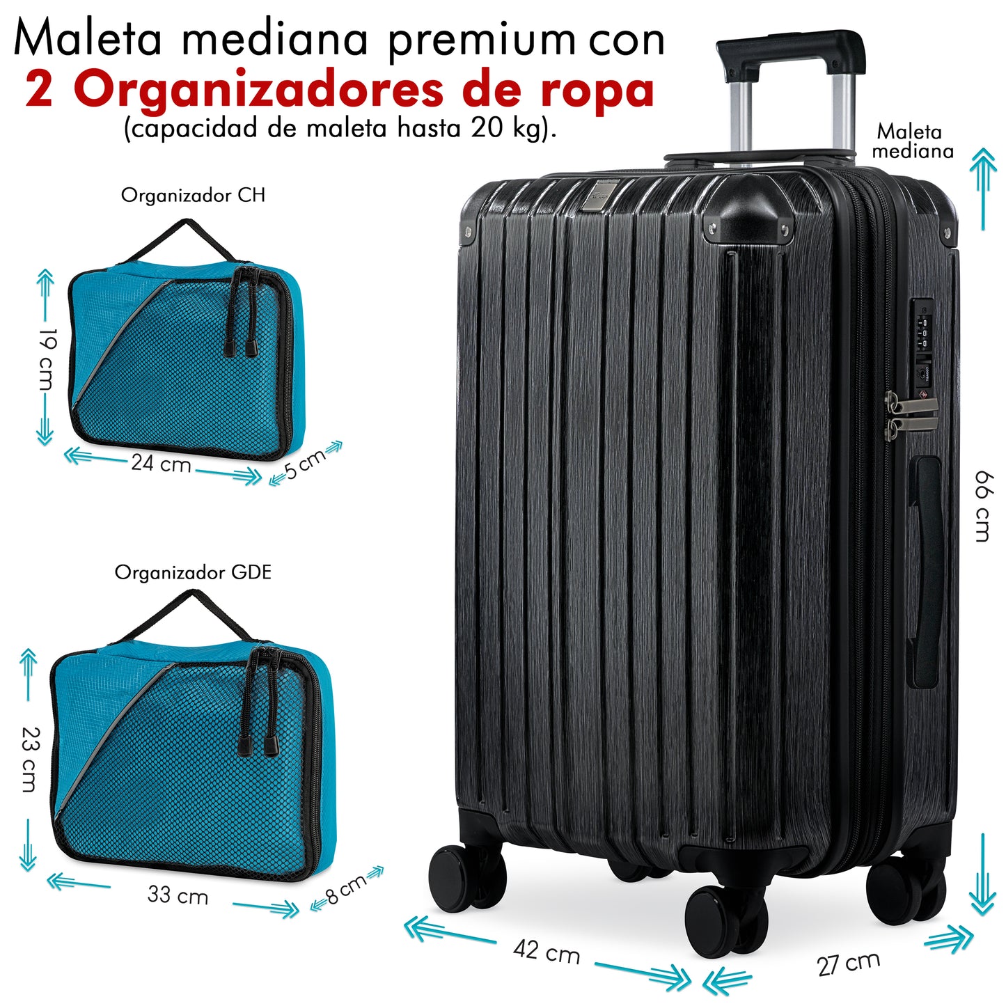 Maleta YIN 24” Oxford Premium + 2 Organizadores de Ropa