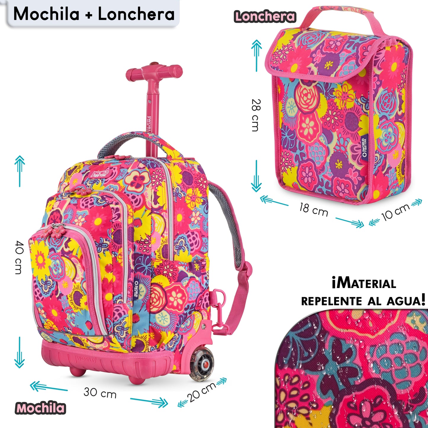 Mochila Escolar Con Ruedas JWorld Lollipop Pansy+ Lonchera