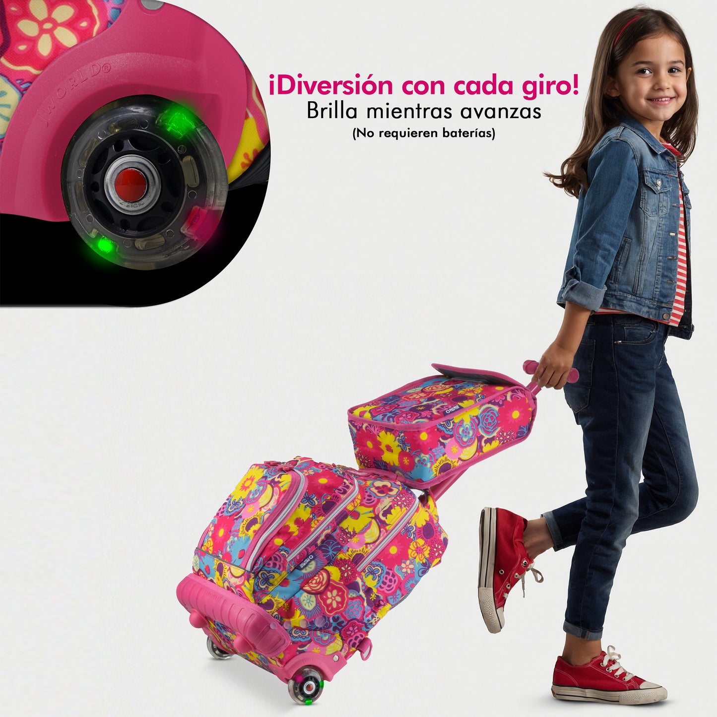 Mochila Escolar Con Ruedas JWorld Lollipop Pansy+ Lonchera