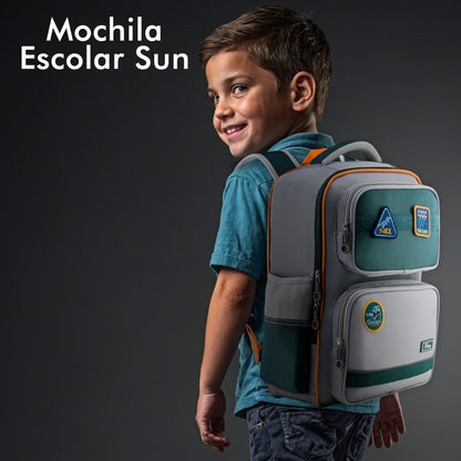 Mochila Escolar Sun Con Parches Verde