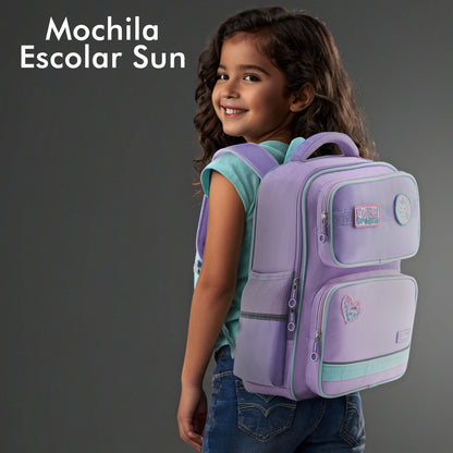 Mochila Escolar Sun Con Parches Morada