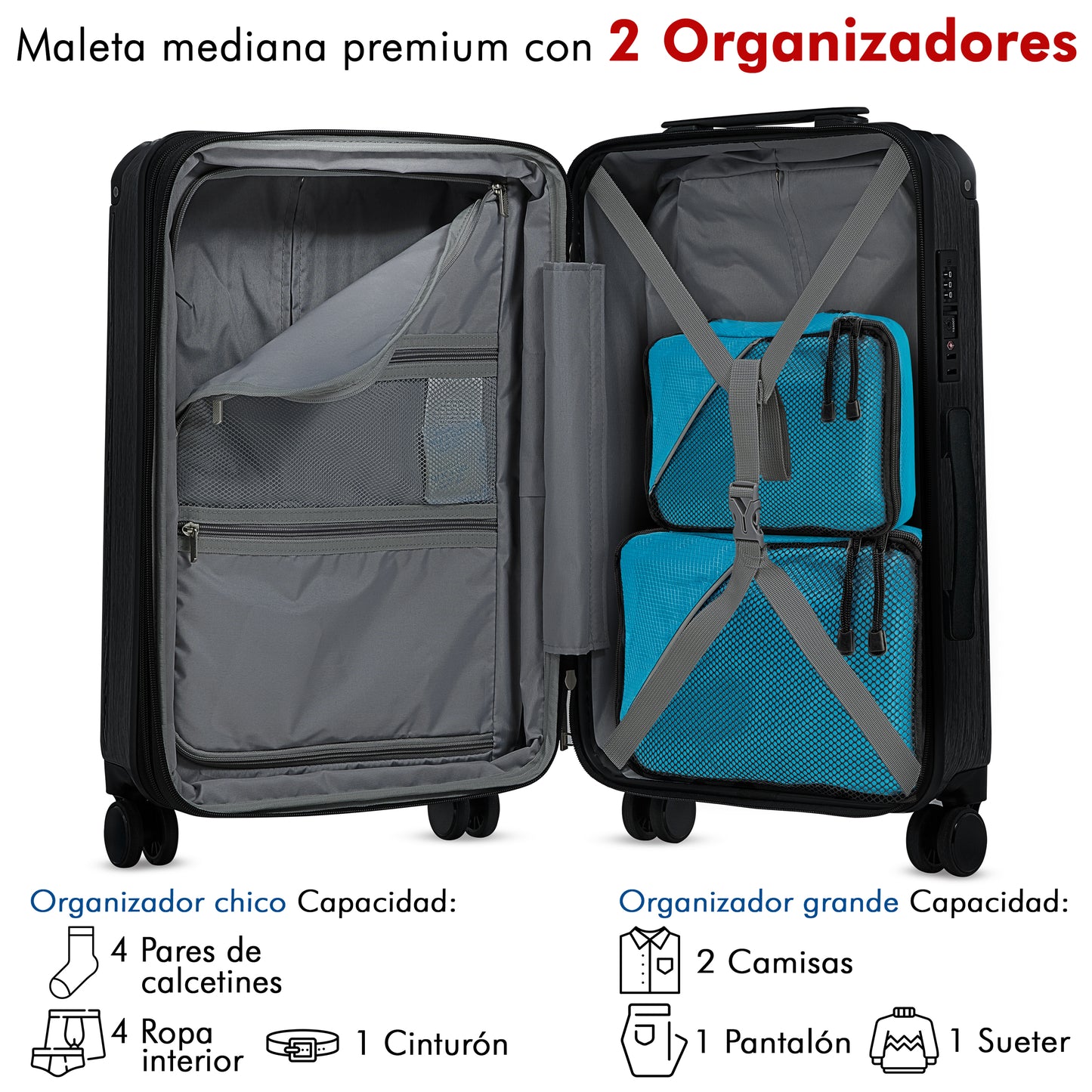 Maleta YIN 24” Oxford Premium + 2 Organizadores de Ropa