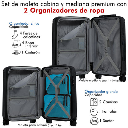 Set de 2 Maletas YIN 20" y 24” Oxford Premium + 2 Organizadores de Ropa