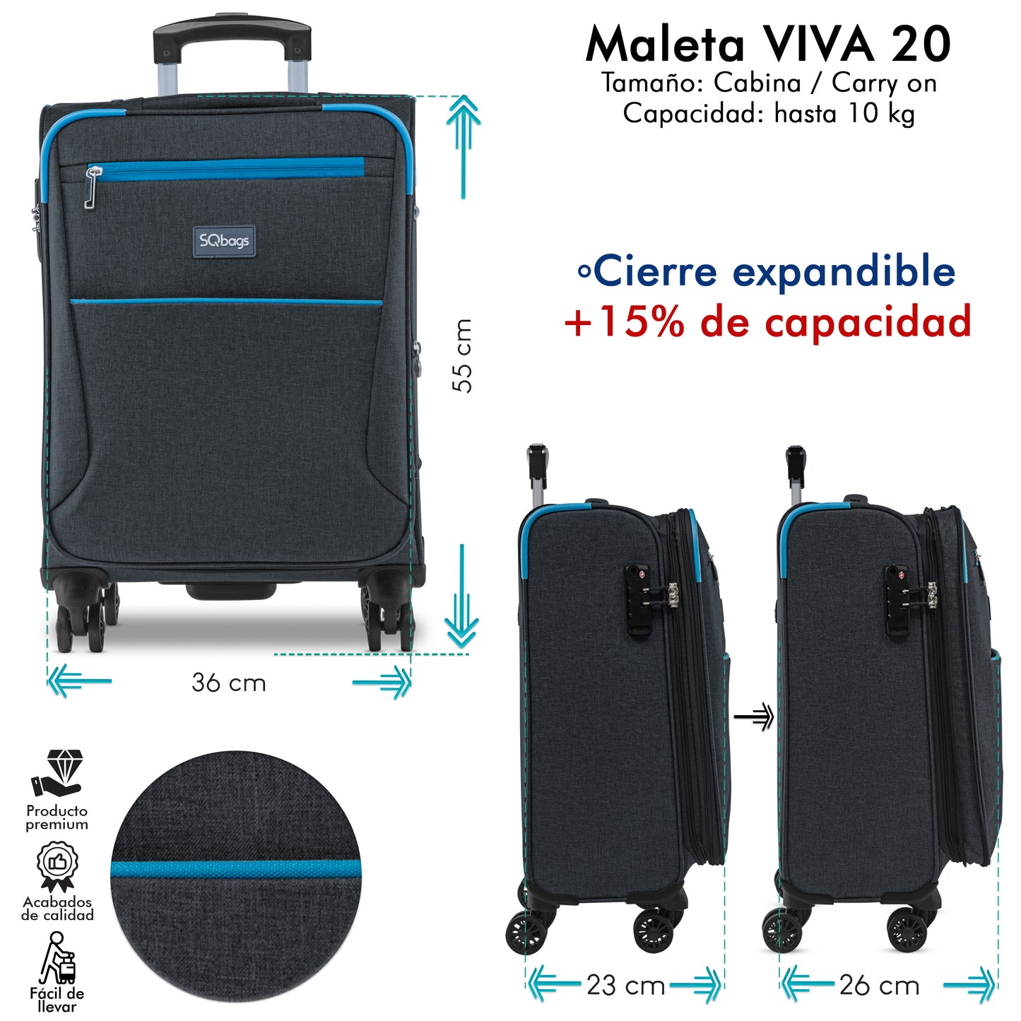 Maleta de tela Viva 20” Oxford + 2 organizadores