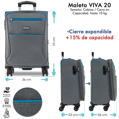 Maleta de tela Viva 20" Gris + 2 organizadores