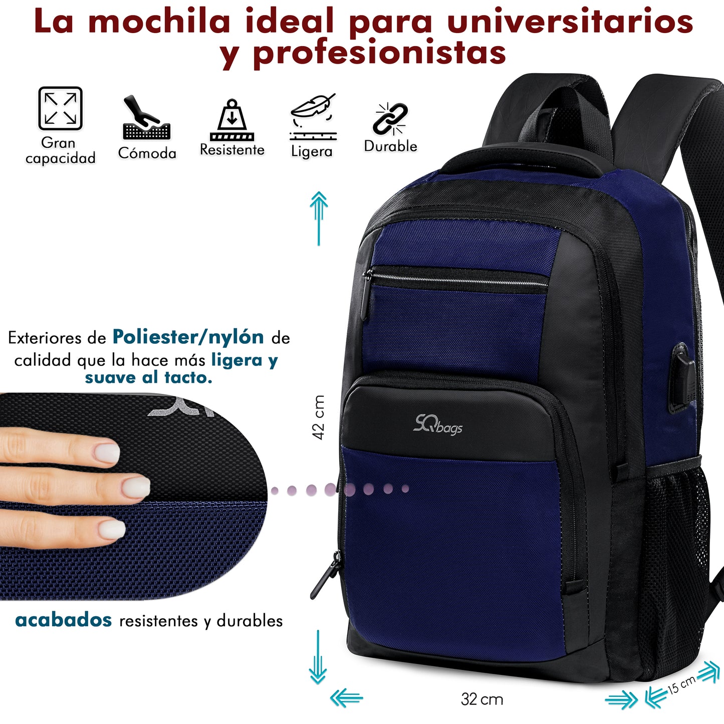 Mochila Business Grande Azul con Puerto USB