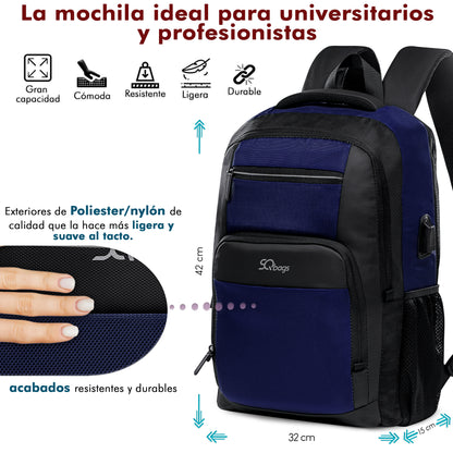 Mochila Ejecutiva con Puerto USB Azul