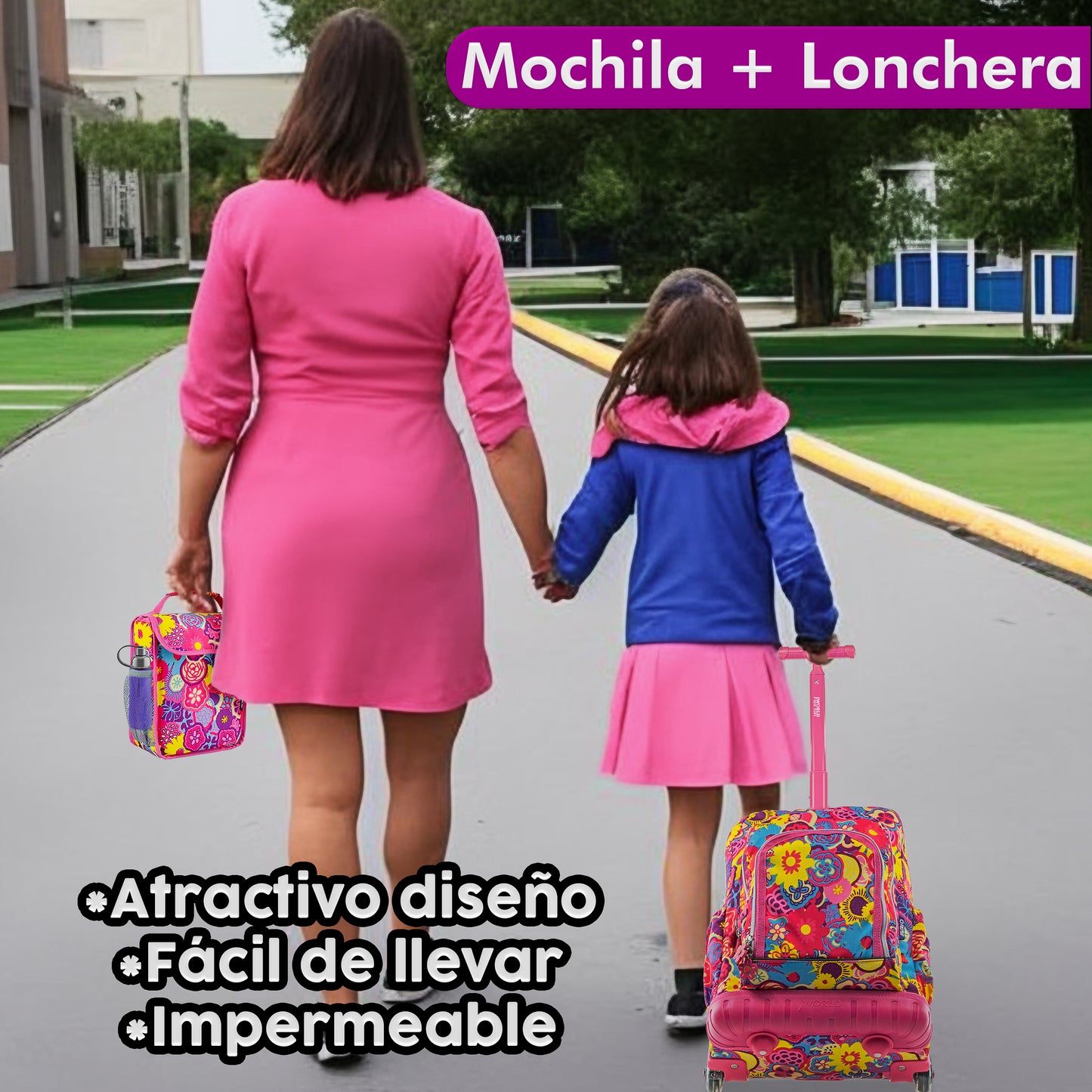 Mochila Escolar Con Ruedas JWorld Lollipop Pansy+ Lonchera