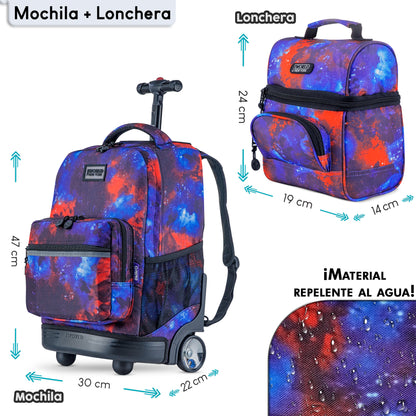 Mochila Escolar Grande Con Ruedas JWorld  Espacial + Lonchera