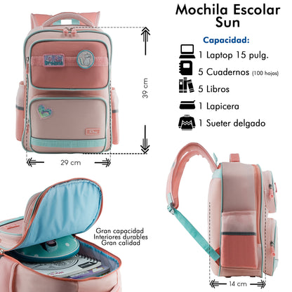 Mochila Escolar Sun Con Parches Rosa