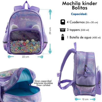 Mochila Escolar Kinder Sun Bolitas Con Bolsa Transparente