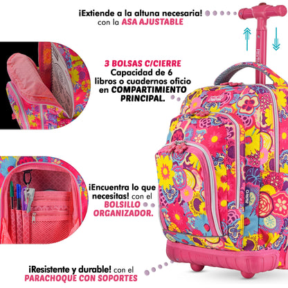 Mochila Escolar Con Ruedas JWorld Lollipop Pansy+ Lonchera