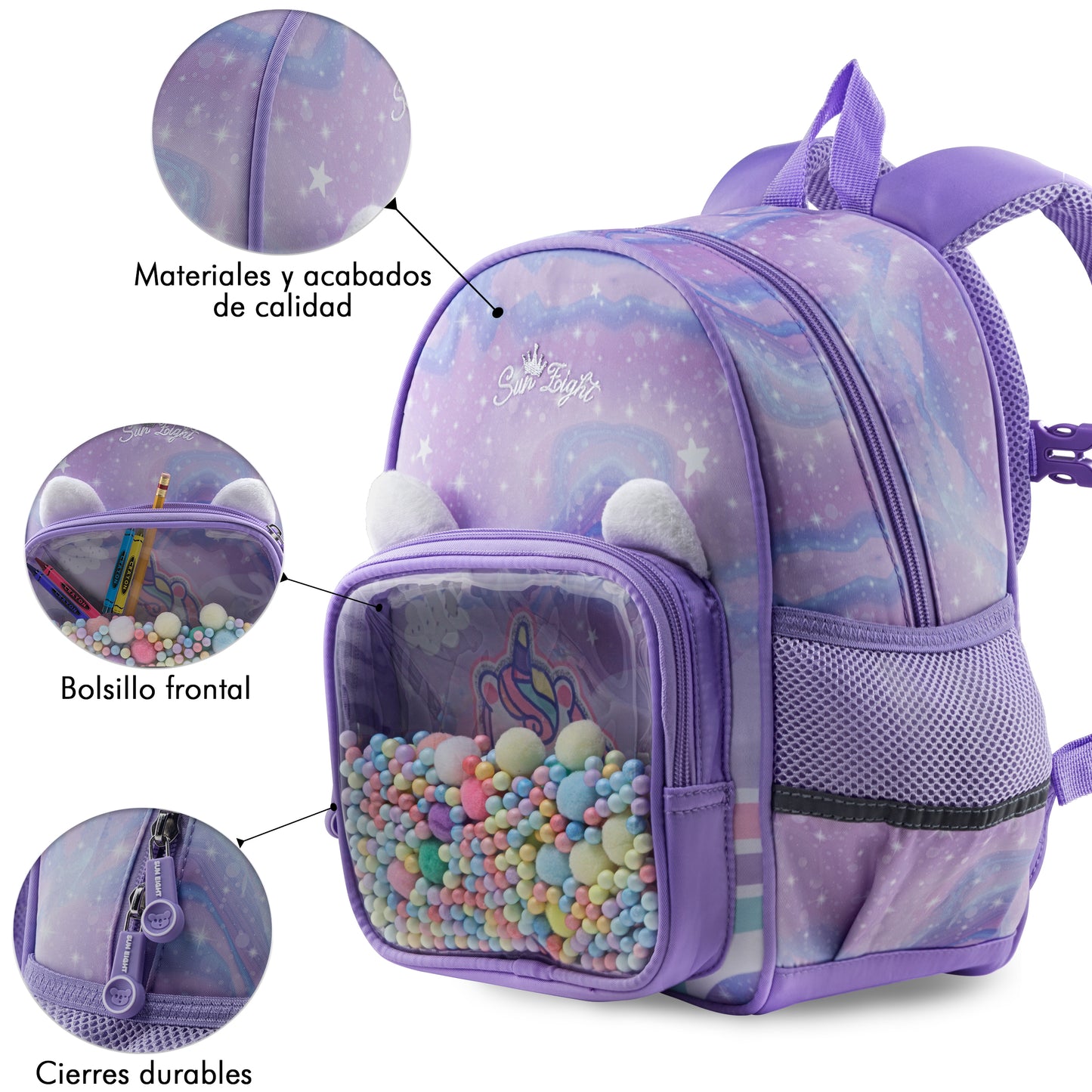 Mochila Escolar Kinder Sun Bolitas Con Bolsa Transparente