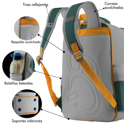 Mochila Escolar Sun Con Parches Verde