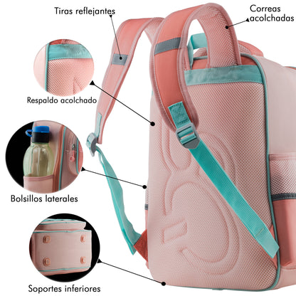 Mochila Escolar Sun Con Parches Rosa