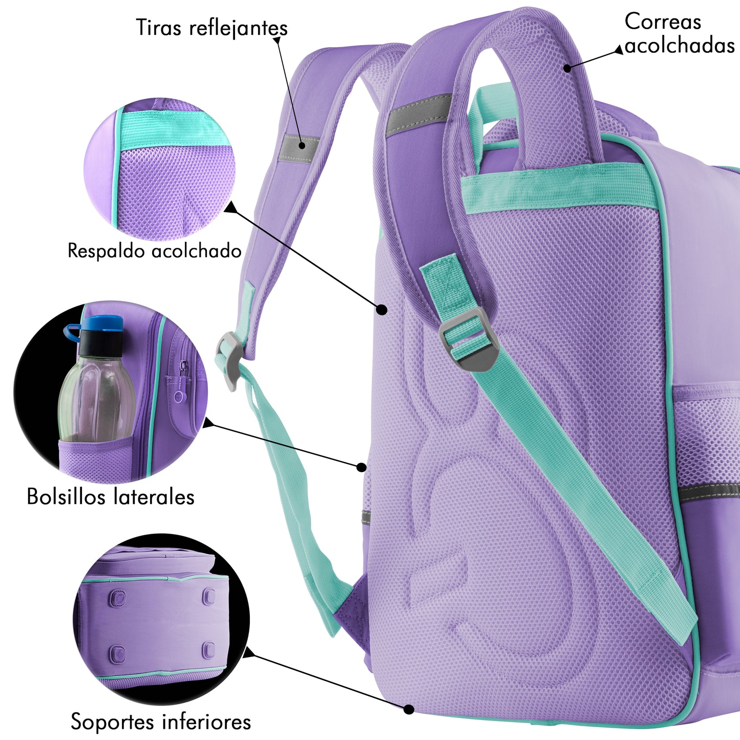 Mochila Escolar Sun Con Parches Morada