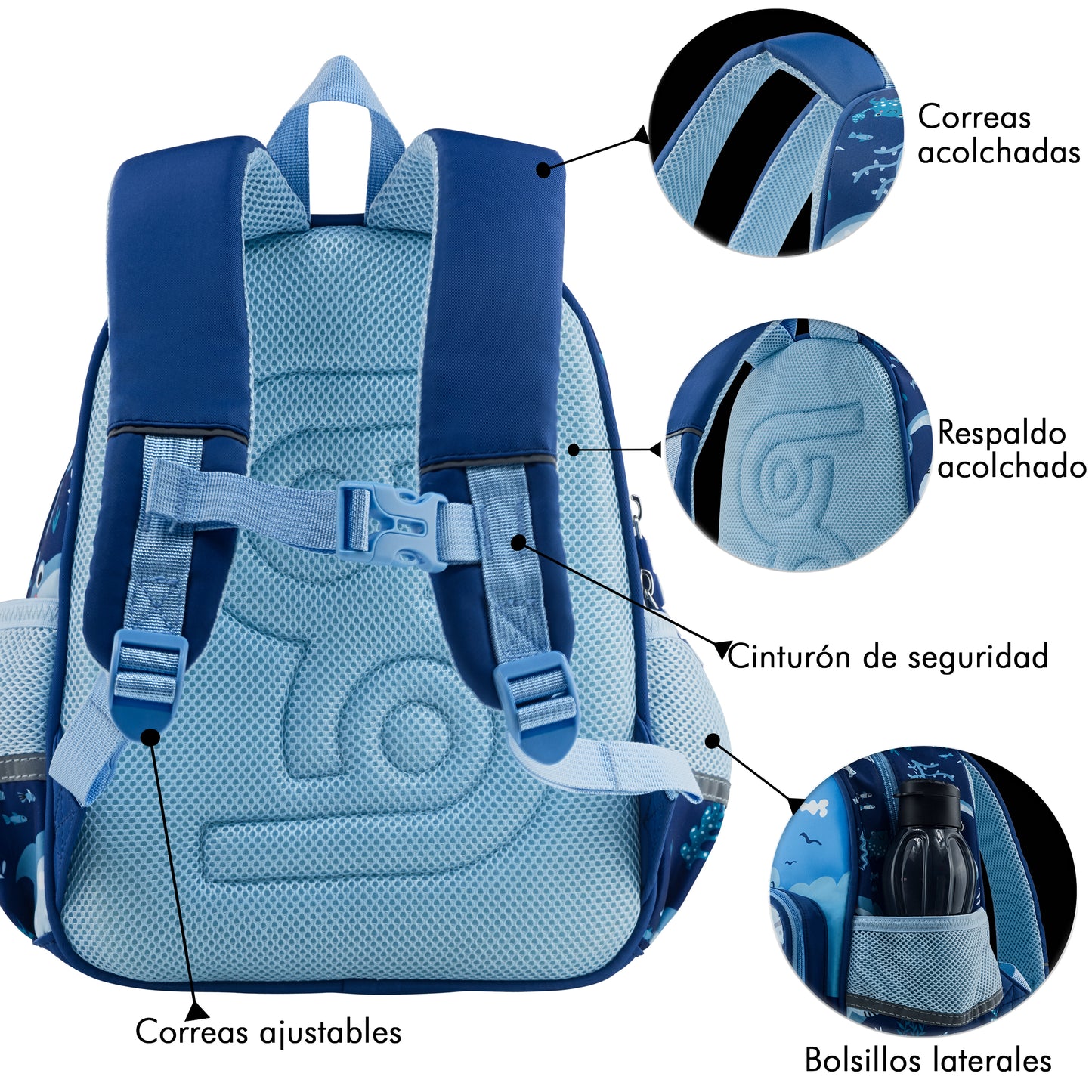 Mochila Escolar Kinder Sun Tiburón Con Bolsa Transparente