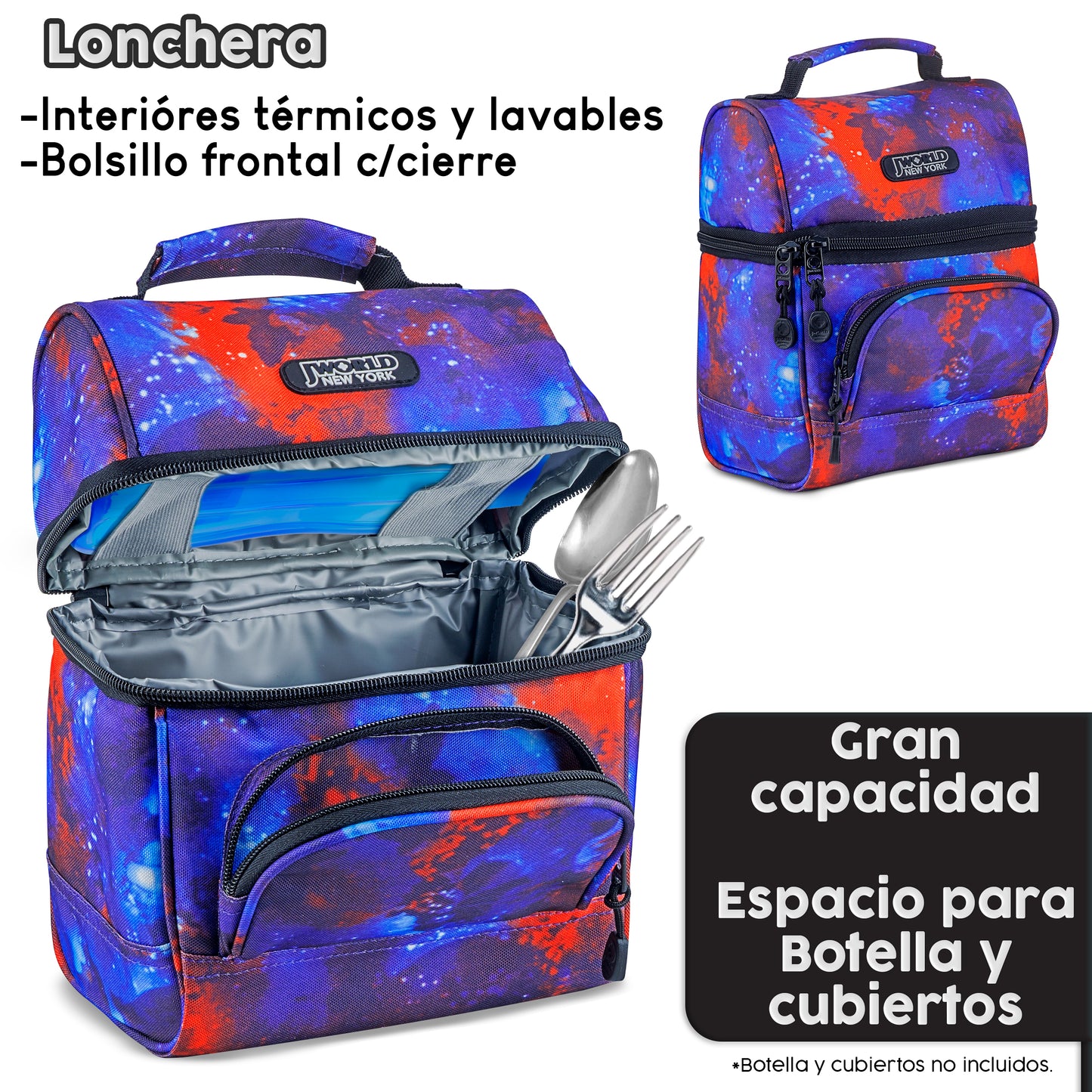 Mochila Escolar Grande Con Ruedas JWorld  Espacial + Lonchera