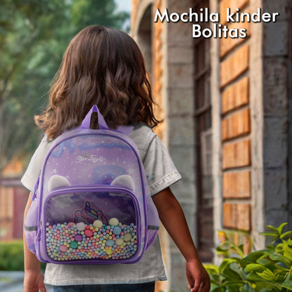 Mochila Escolar Kinder Sun Bolitas Con Bolsa Transparente