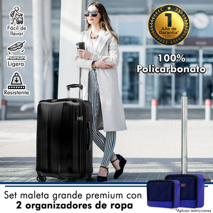 Maleta de Policarbonato EA1 28” Negra + 2 Organizadores de Ropa