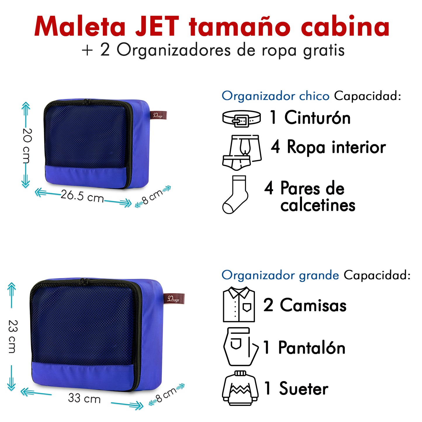 Carry On Jet 20" Plata + 2 Organizadores de ropa