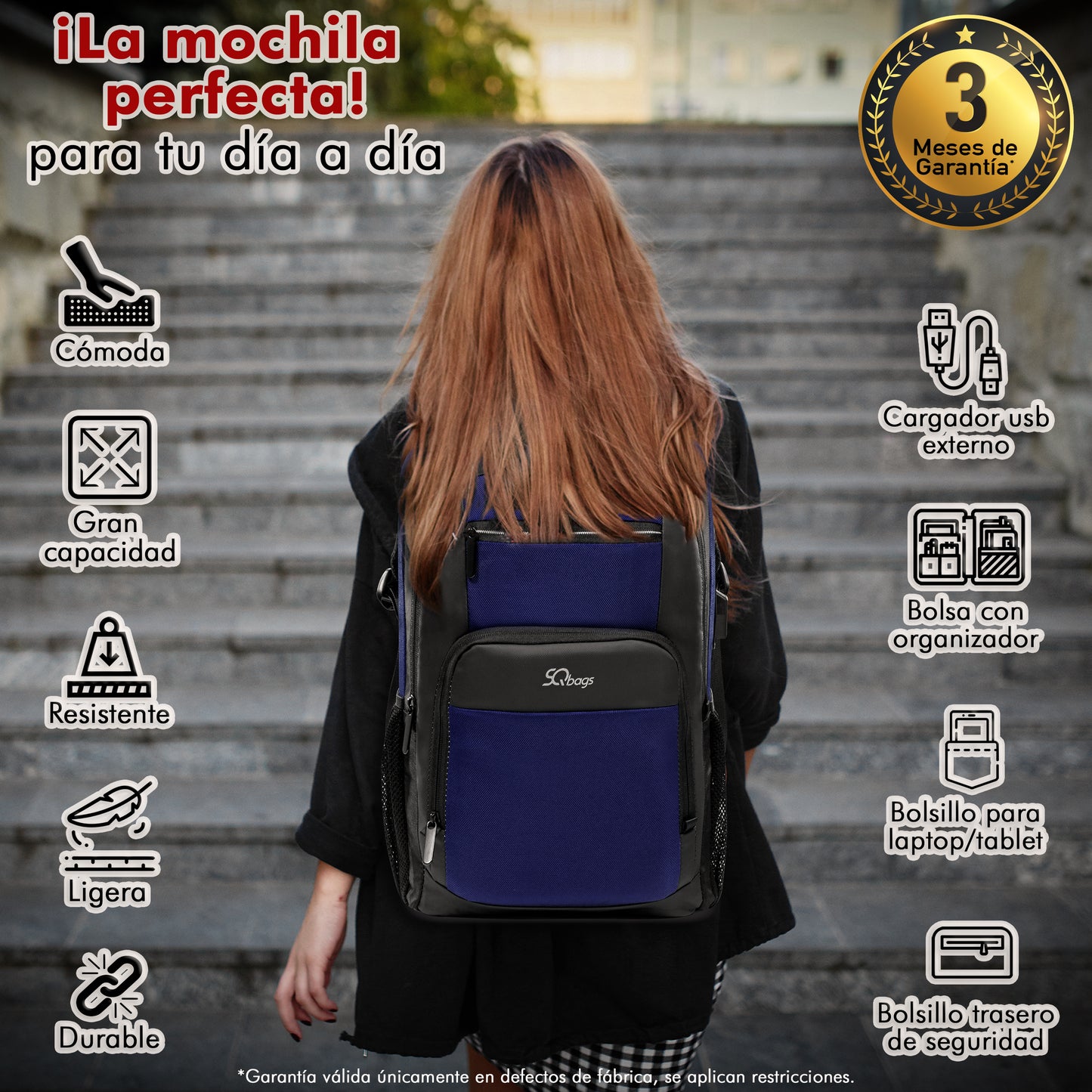 Mochila Ejecutiva con Puerto USB Azul