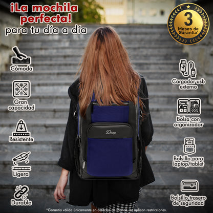 Mochila Business Grande Azul con Puerto USB