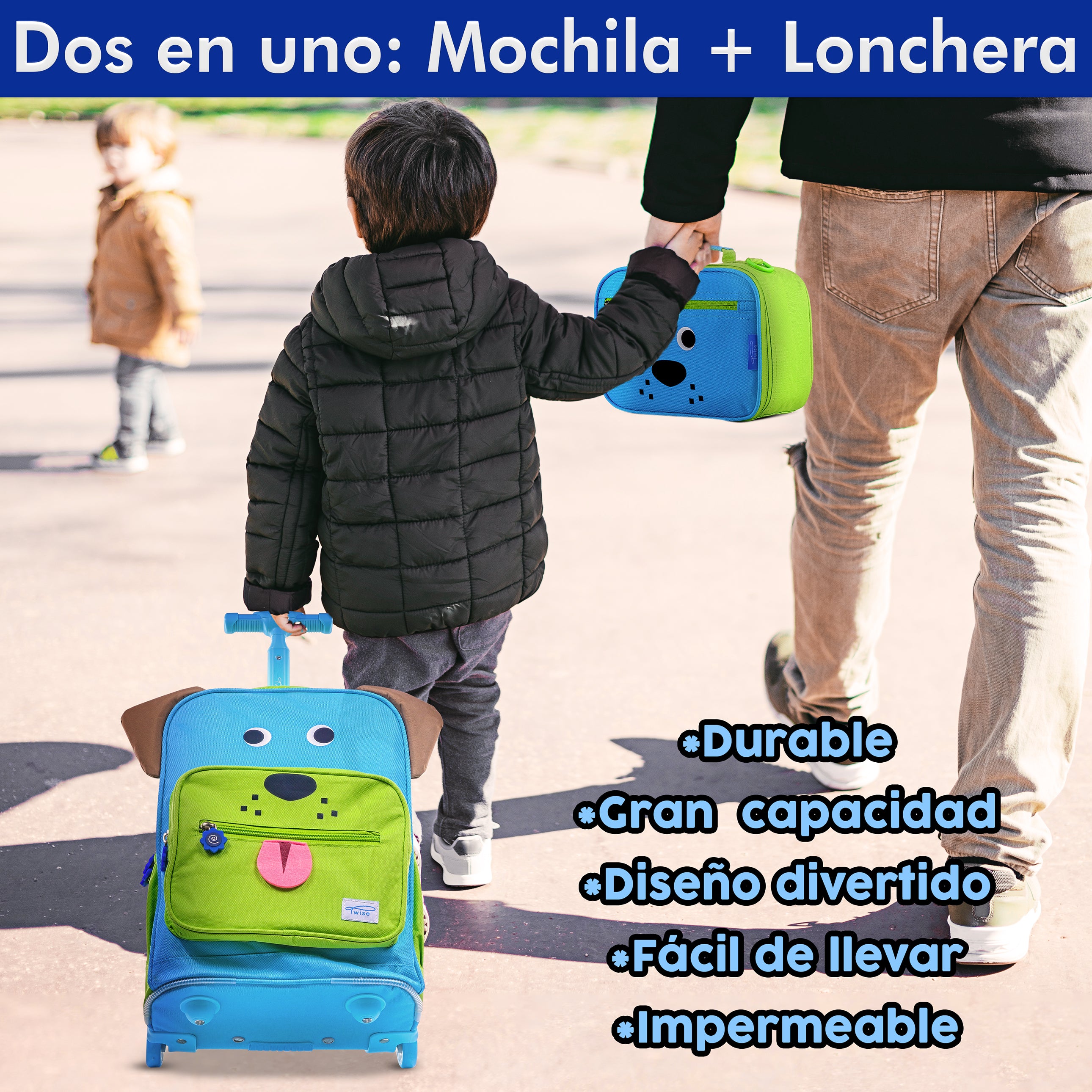 Mochila Escolar Con Ruedas Puppy Lonchera Kinder