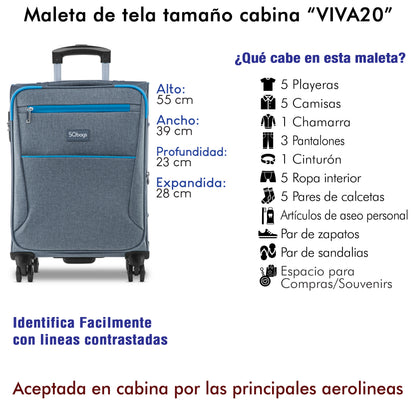 Maleta de Tela Viva 20" Carry On Expandible. Equipaje de Mano 10 kg.