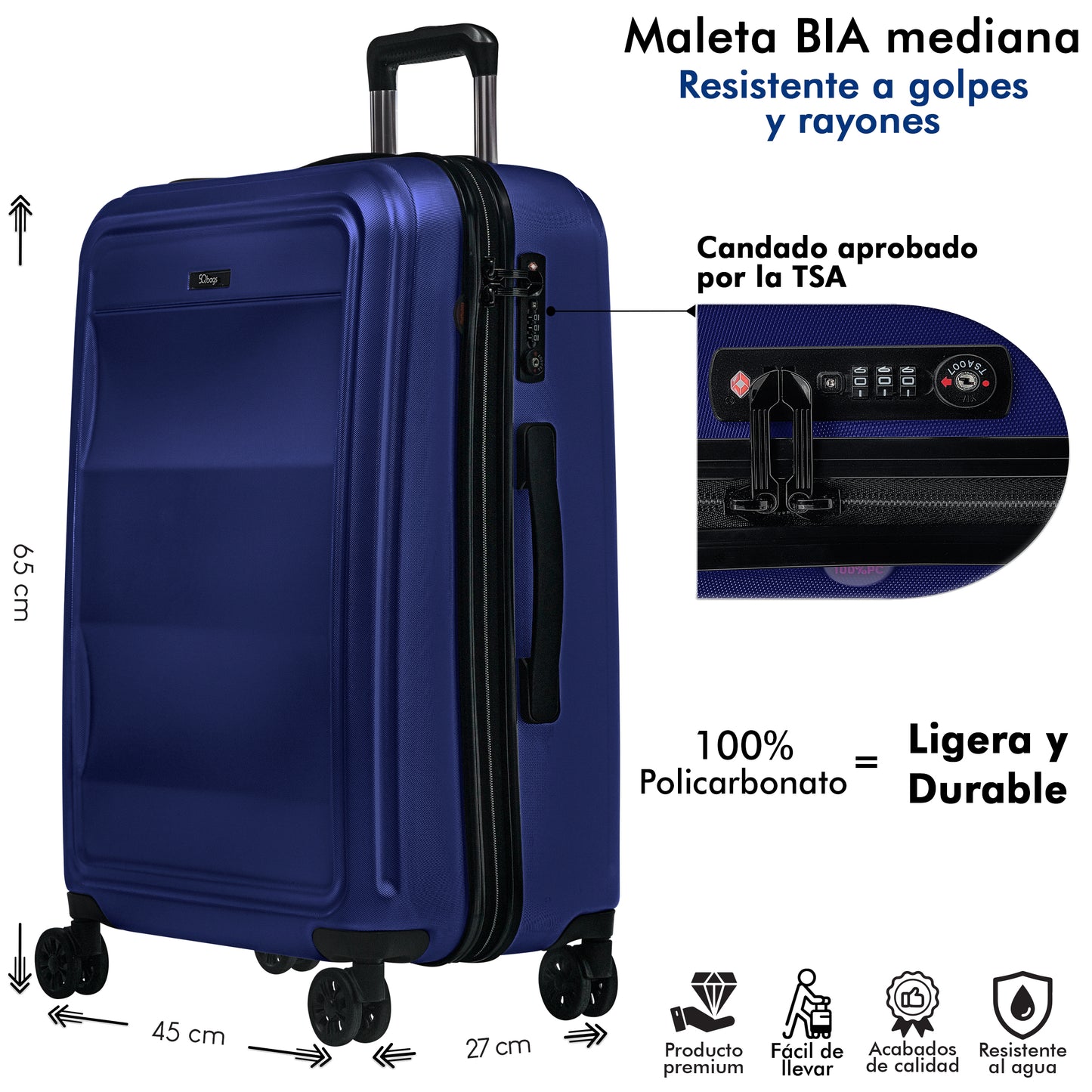 Maleta de Policarbonato BIA 24" Premium con Candado TSA, Ligera y Resistente.
