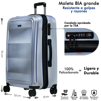 Maleta de Policarbonato BIA 28" Premium. Candado TSA, Máxima Capacidad 25 Kg.
