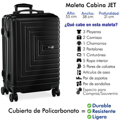 Maleta de Viaje Carry On JET 20 Pulgadas. Maleta de Mano Rígida 10 Kg con Ruedas 360°.