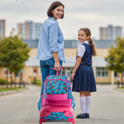 Mochila Escolar Con Ruedas Duo JWorld Fresa + Lonchera